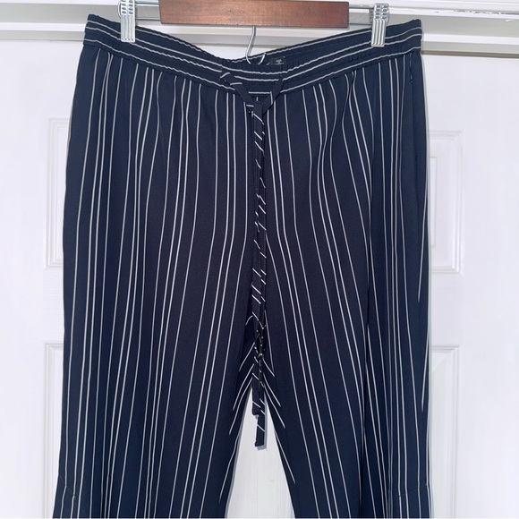 Zara Wide Leg Striped Pants L Black White Side Slit - Picture 4 of 7